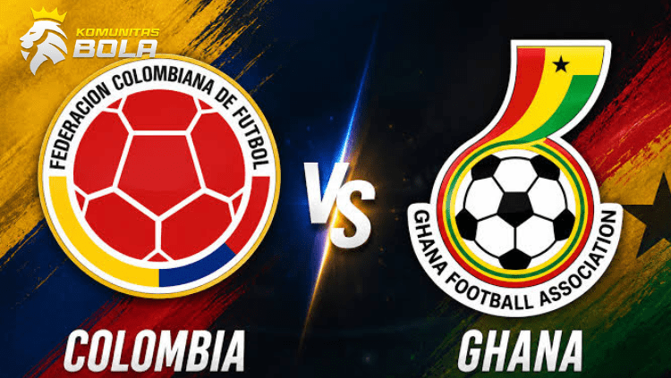 Logo Timnas Kolombia dan Ghana Football Association dalam laga sepak bola internasional Colombia vs Ghana.