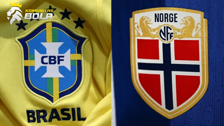 Poster pertandingan Brasil vs Norwegia Piala Dunia FIFA 2026 menampilkan bendera Brasil dan Norwegia dengan logo FIFA World Cup 2026.